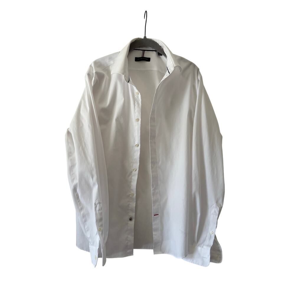 Tommy Hilfiger Men’s White Dress Shirt Button Front Long Sleeve Size 34/35 L - Picture 1 of 6